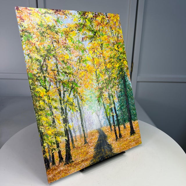 Contemporary Falling Into Autumn 9x12 Acrylic Painting Fall Theme Landscape Artwork Unframed For Sale - Image 3 of 7