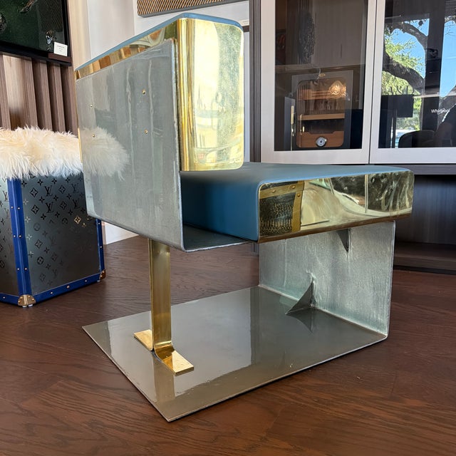 Brass Pair of Stainless Steel Frame Lounge Chairs For Sale - Image 8 of 8