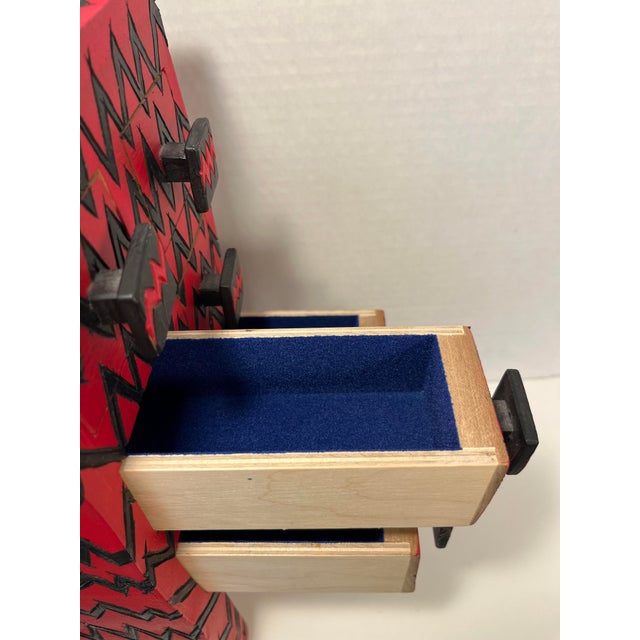 Wood Rick Oginz Signed 1999 Painted Wood Sculptural 6-Drawer Red & Black Cabinet For Sale - Image 7 of 12