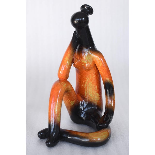 Mid Century Style Abstract Sitting Man & Woman Ceramic Sculptures - A Pair For Sale - Image 10 of 18