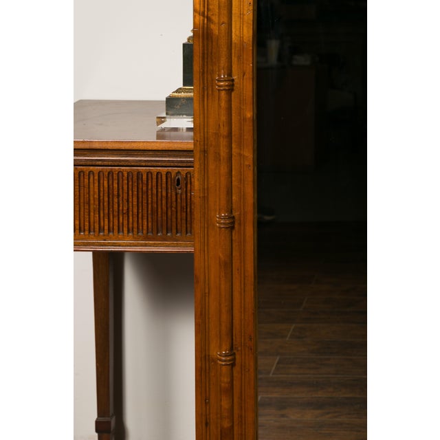 Large English Faux-Bamboo Walnut Mirror Made of 1900s Doors with Carved Ivy For Sale - Image 10 of 12