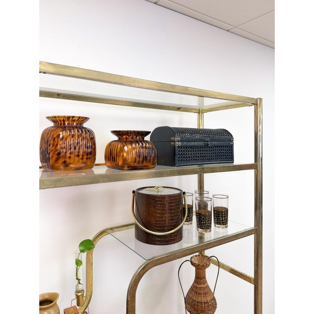 Vintage Milo Baughman Style Brass Tone Etagere Shelf Vintage Hollywood Regency For Sale - Image 14 of 17