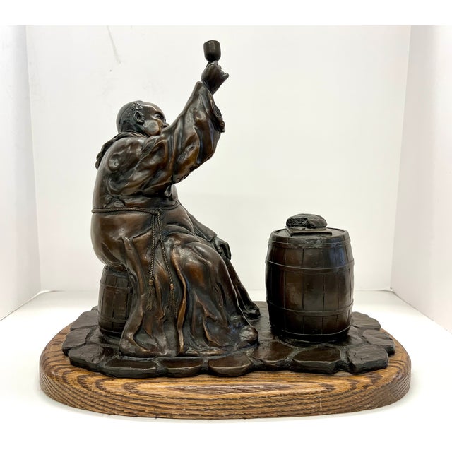 1970s Vintage Bronze Monk Sculpture on a Wooden Base - Signed L Unnasch 3/15 1979 For Sale - Image 5 of 10