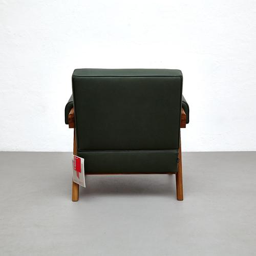 Wood Capitol Complex Teak and Green Leather 053 Armchair by Pierre Jeanneret for Cassina For Sale - Image 7 of 15
