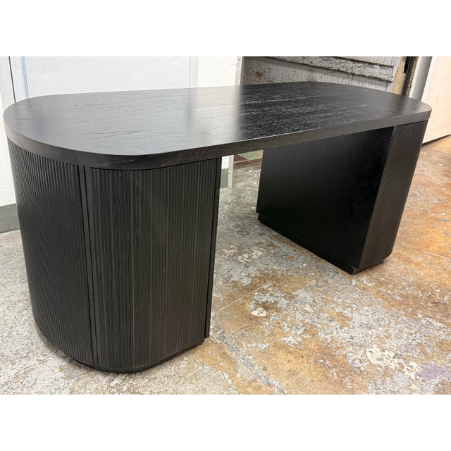 CB2 Mermelada Estudio for Cb2 Reid Oval Black Wood Storage Desk For Sale - Image 4 of 12