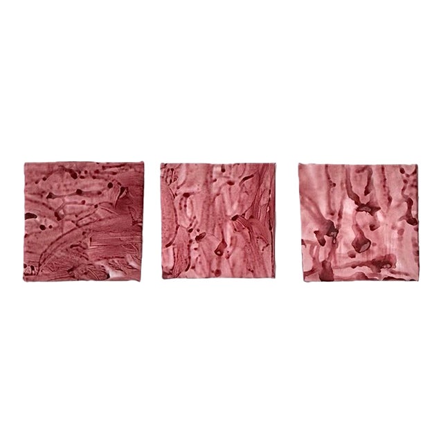 Abstract Acrylic Painting – Pink Minimalist Wall Art on Canvas – Modern Textured Contemporary Art - Set of 3 For Sale