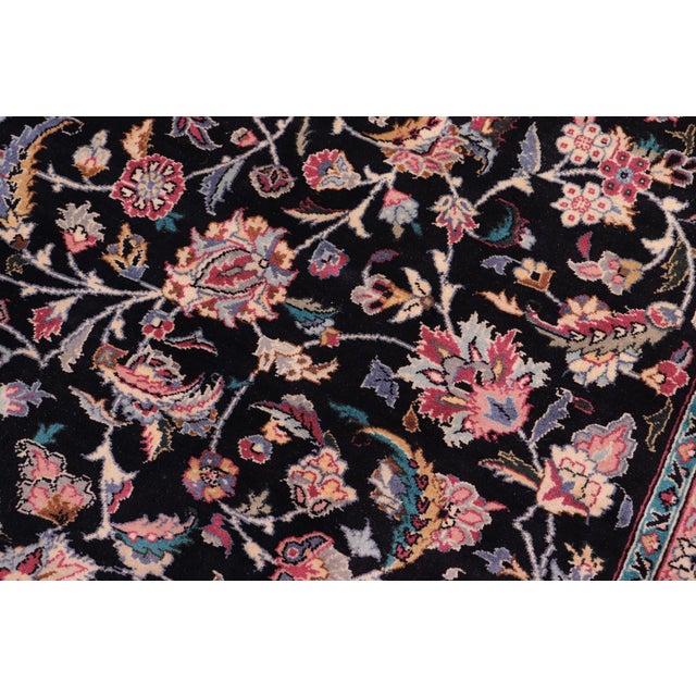Shabby Chic Shabby Chic 1990's Floral Pak-Persian Black/Ivory Wool Rug - 9'1'' X 12'1'' For Sale - Image 3 of 9