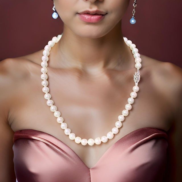 Traditional Akoya Pearl Necklace 14 Karat White Gold 7.5 mm Certified For Sale - Image 3 of 13