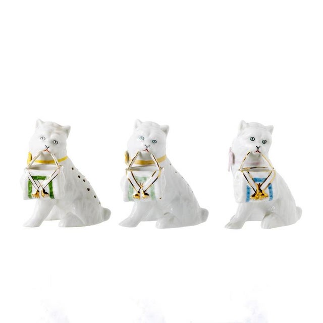 Porcelain Cat with Basket Toothpick Holders, Set of 3 For Sale - Image 6 of 6