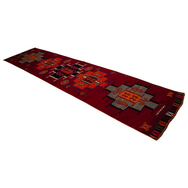 Vintage Runner Rug Kilim• Turkish Handwoven Tribal Flat Weave • Hallway Kitchen Decor - 3′4″ × 14′4″ For Sale - Image 6 of 15