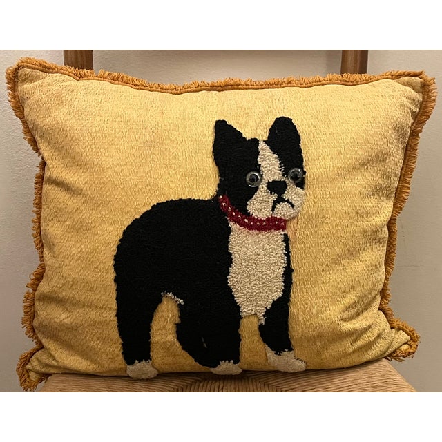 1940's Stumpwork Needlework of a Boston Terrier Fashioned as a Pillow For Sale - Image 10 of 10