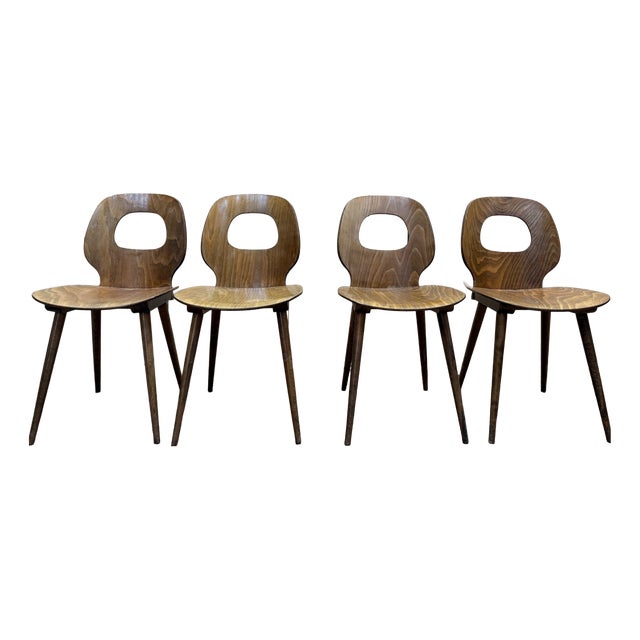 Vintage Baumann Eye Model Chairs in Wood, 1950s, Set of 4 For Sale