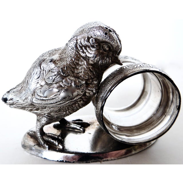 Meriden Silver Plate Co. Late 19th Century "Large Chick on Oval Base" Silver Plated Figural Victorian Napkin Ring; Meriden For Sale - Image 4 of 7