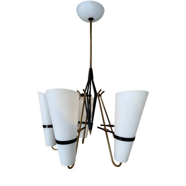 Vintage Opaline Chandelier, 1950s For Sale