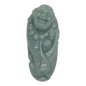 Jade Stone Carved Light Green Happy Buddha, Laughing Buddha Figure