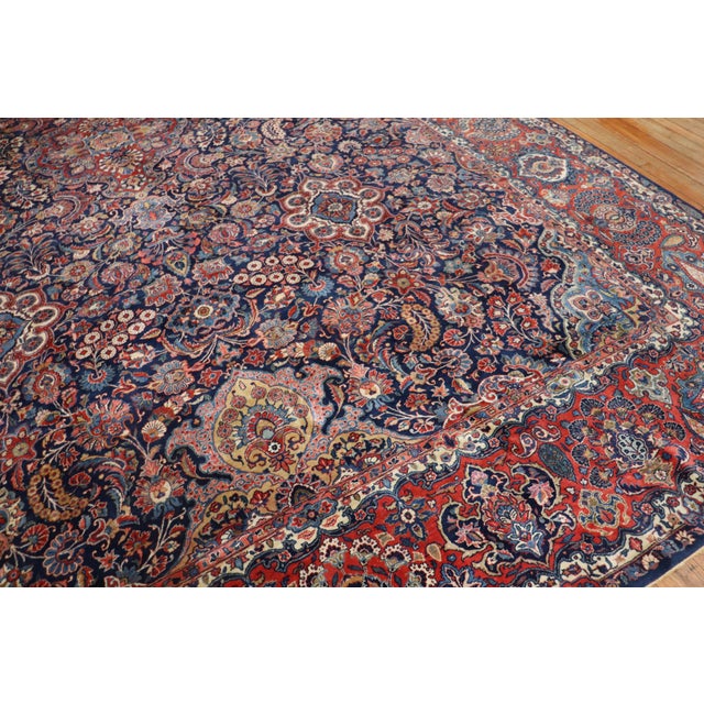 Red Antique Zabihi Collection Navy Traditional Kashan Rug - 11'8" x 16'6" For Sale - Image 8 of 12