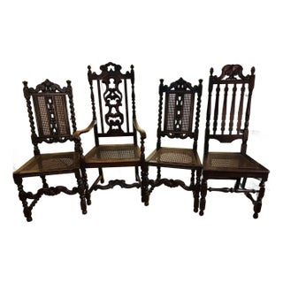 Set of j.b Van Sciver Jacobean Revival Dining Chairs, Professionally Re-Caned, C. 1920s For Sale