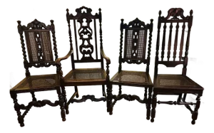 Set of j.b Van Sciver Jacobean Revival Dining Chairs, Professionally Re-Caned, C. 1920s