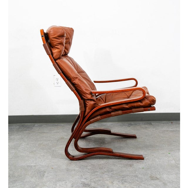 Mid Century Danish Modern Lounge Chairs Brown Leather Bentwood Set Pair Vintage For Sale - Image 9 of 12