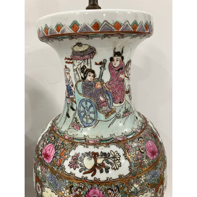 Pair of 1980s Hand Painted Chinese Lamps For Sale - Image 10 of 12