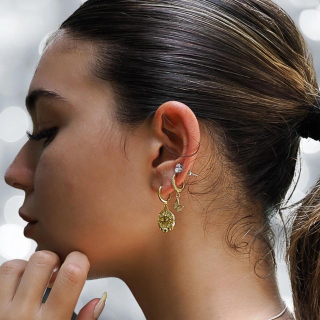 Powerful Talisman Evil Eye Gold Earrings, A Pair For Sale - Image 4 of 7