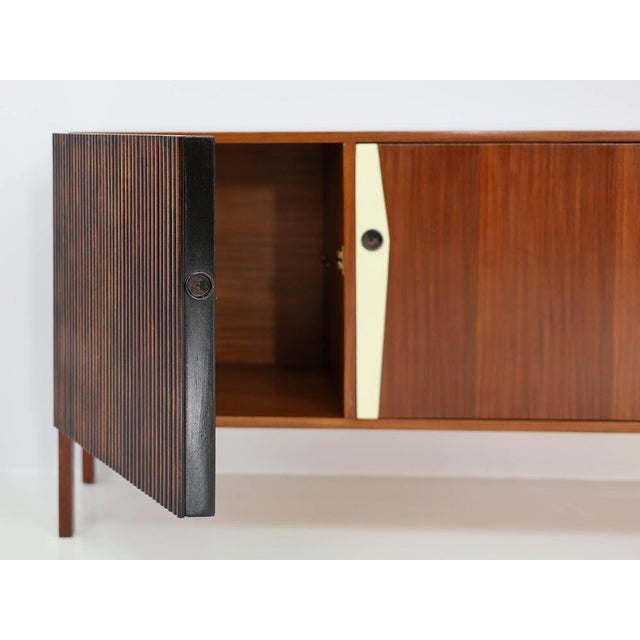 Brown Sideboard with Asymmetrical Details and Sliding Doors from La Permanente Mobili Cantù, Italy, 1950s For Sale - Image 8 of 10