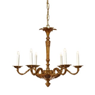 Contemporary Neo Classical Six Arm Brass Chandelier For Sale