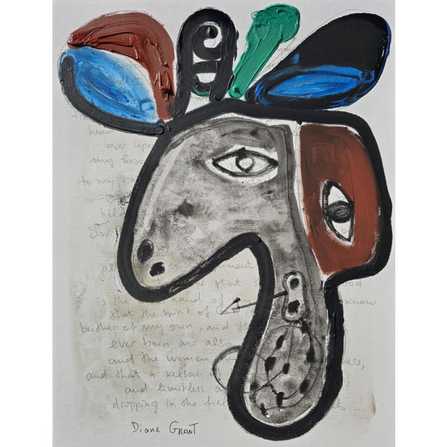 Abstract One-Of-A-Kind Abstract Figurative 'Portrait of a Woman' - Original Oil Painting in the Style of Pablo Picasso For Sale - Image 3 of 8