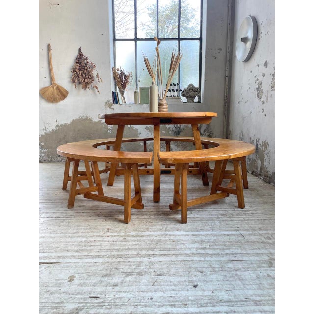 Round Table Set and Rounded Benches, 1950s, Set of 5 For Sale - Image 12 of 18
