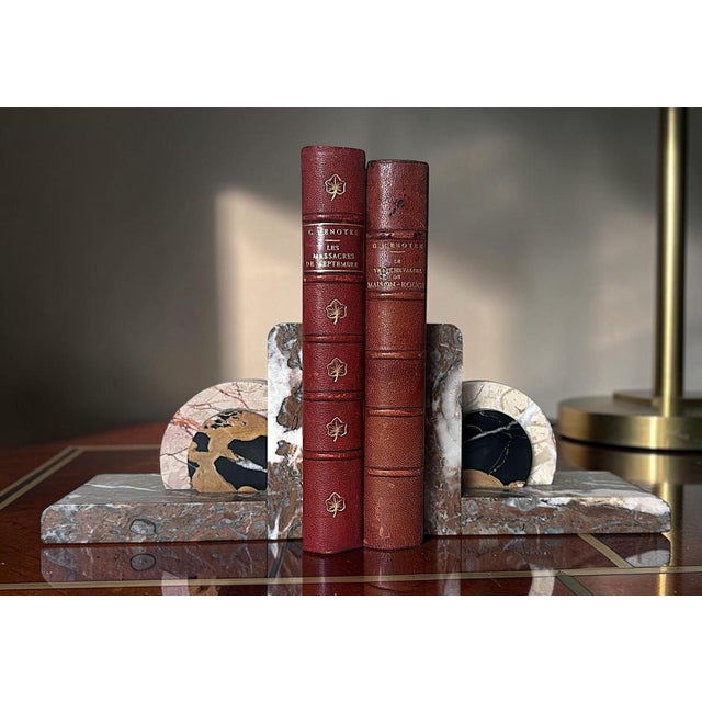 Pair of French Art Deco Bookends in Polychrome Marble For Sale - Image 17 of 18