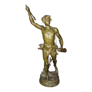 Adrien Étienne Gaudez Figural Bronze Sculpture 'Acteon" Man Hunting With Spear
