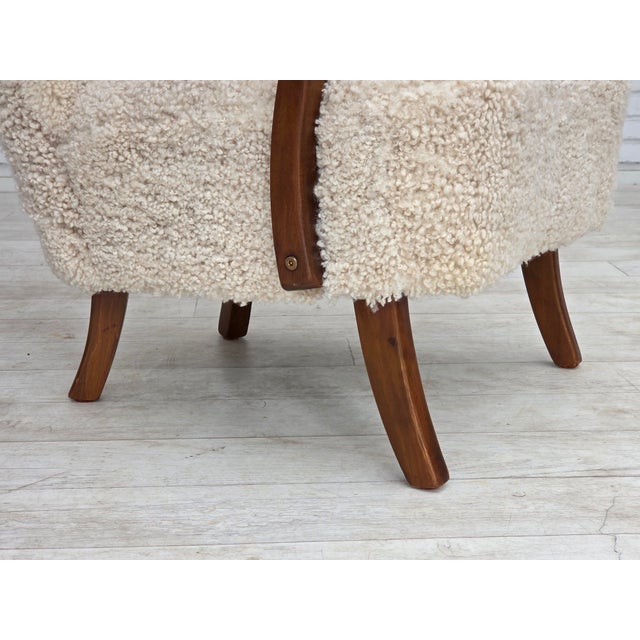 Danish High-Backed Armchair in Sheepskin by Alfred Christensen for Slagelse Møbelværk, 1960s For Sale - Image 3 of 18