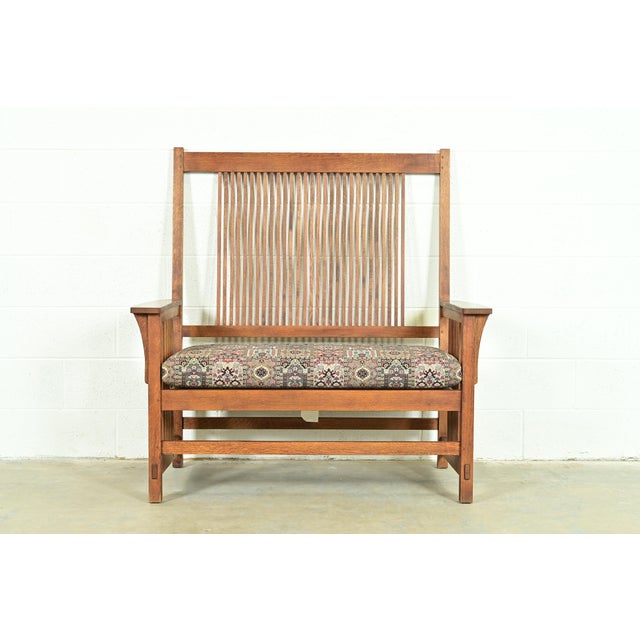 A gorgeous Mission or Arts & Crafts style spindle bench, settee, or love seat By L. & J.G. Stickley USA, Circa Late 20th...