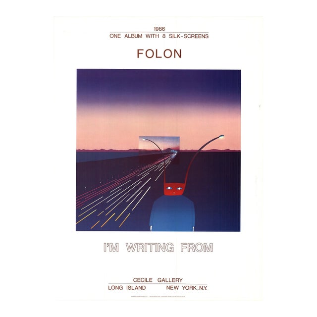 1986 Jean-Michel Folon 'I'm Writing From' Surrealism USA Offset Lithograph For Sale