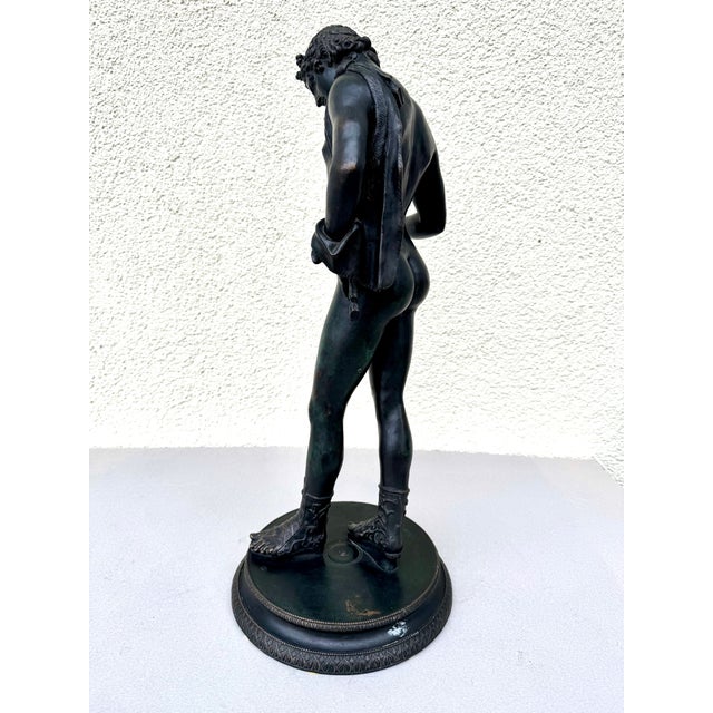 Praxiteles, Large Bronze Sculpture Narcissus of Pompeii, 1890s, Bronze For Sale - Image 3 of 18