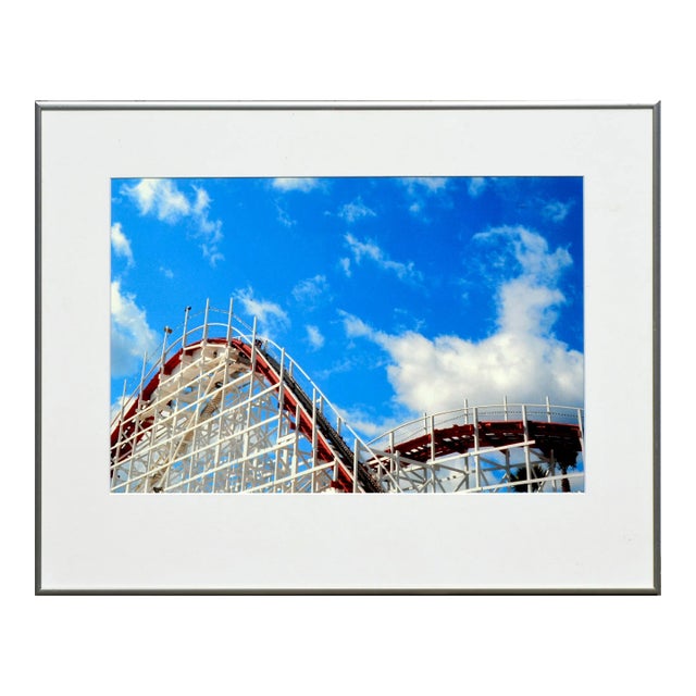 "Roller Coaster With Palms 1" - Santa Cruz Beach Boardwalk Color Photograph by Deborah Eddy For Sale