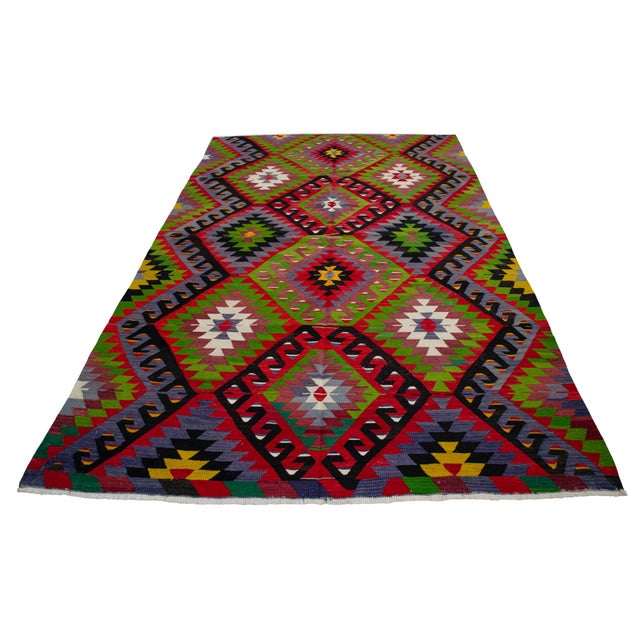 1970s Turkish Rug Hand Woven Oushak Kilim Area Rug - 5′10″ X 10′2″ For Sale - Image 5 of 14