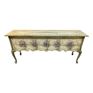 Vintage Hand Painted Floral Console/Entry Table by Habersham For Sale