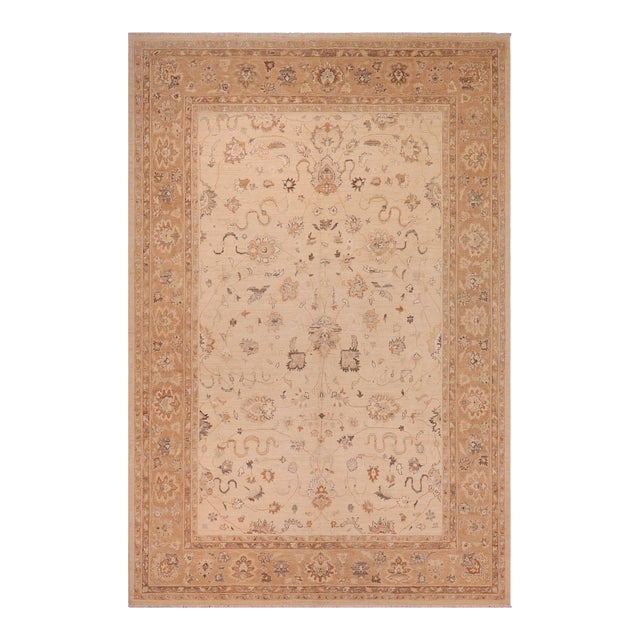 Boho Chic Ziegler Beige Tan Hand-Knotted Wool Rug - 9'3'' X 11'6'' For Sale