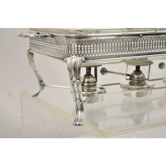 Silver Vintage Sheffield Silver Co Silver Plated 3 Burner Warming Triple Chafing Dish For Sale - Image 8 of 12