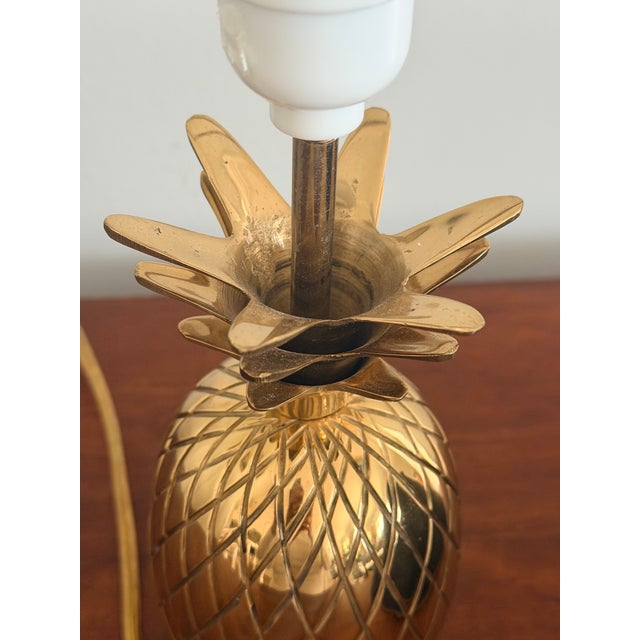 Metal Petite Brass Pineapple Lamp With Black Tole Shade For Sale - Image 7 of 8