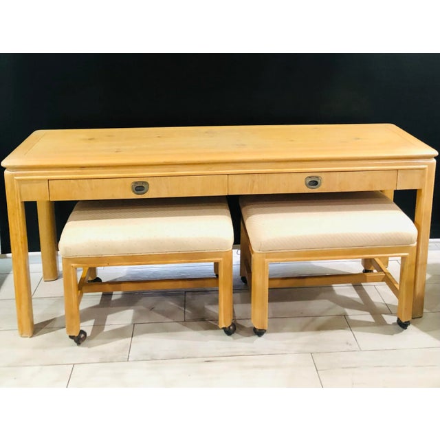 Drexel Heritage Campaign Style Console Table With Two