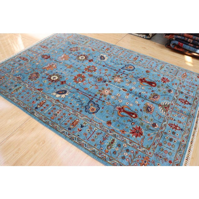 Sky Blue Ziegler Sultanabad Wool Rug – 5'11" X 8'8" For Sale - Image 6 of 10