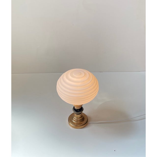 Art Deco Scandinavian Table Lamp in Bronze & Fluted Orb Glass, 1960s For Sale - Image 4 of 10