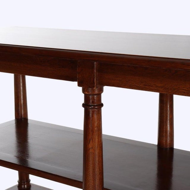 1940s Vintage Classical Oak Long Table With Roman Column-Form Legs & Shelf C1940 For Sale - Image 5 of 18
