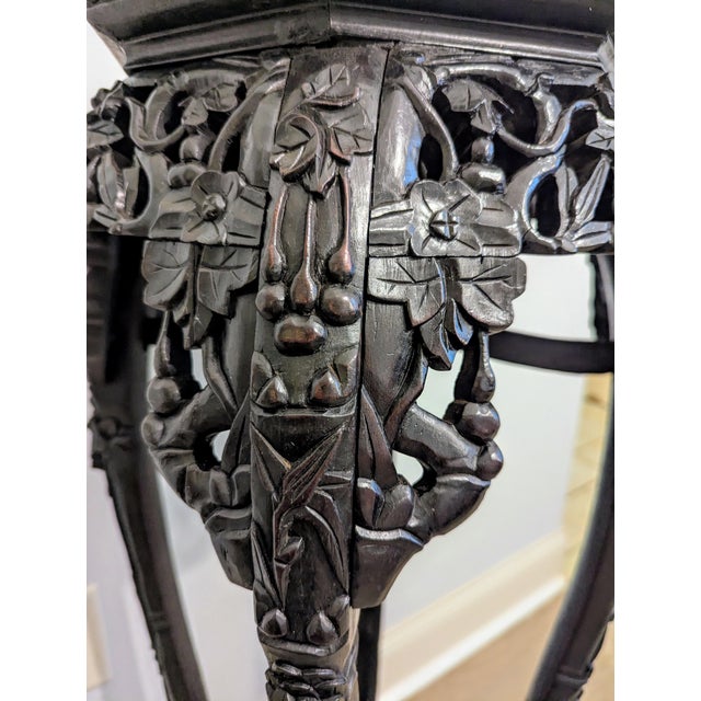 Antique Chinese Rosewood Pedestal or Stand With Marble Top, Qing Dynasty 35"h For Sale - Image 9 of 16