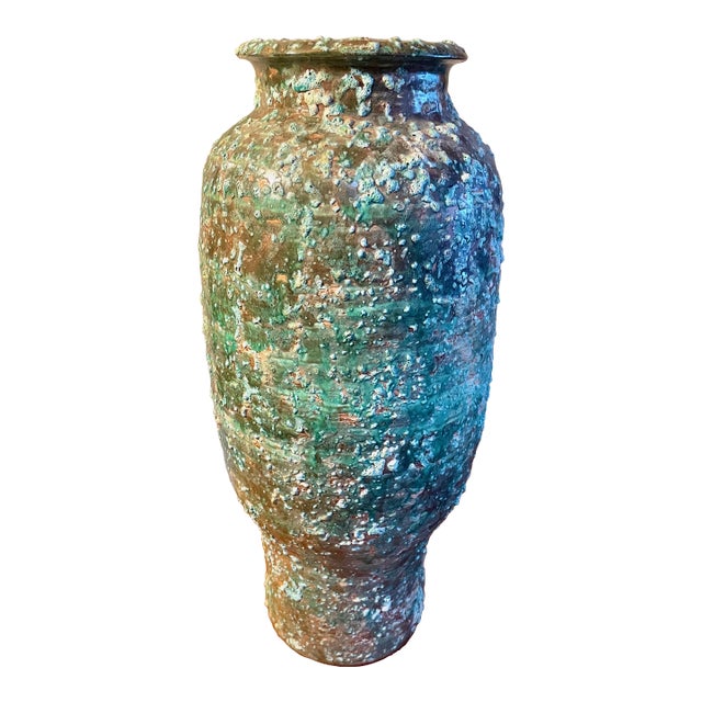 Large Brutalist Pottery Vase - Vintage Mid Century For Sale