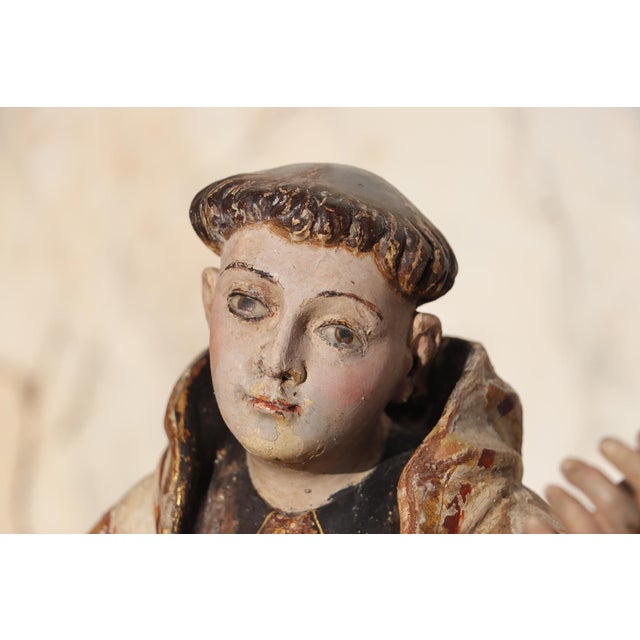 Saint Dominic of Guzmán Kneeling, With Glass Eyes and the Carmelite Shield, 18th Century, Portuguese For Sale - Image 10 of 17