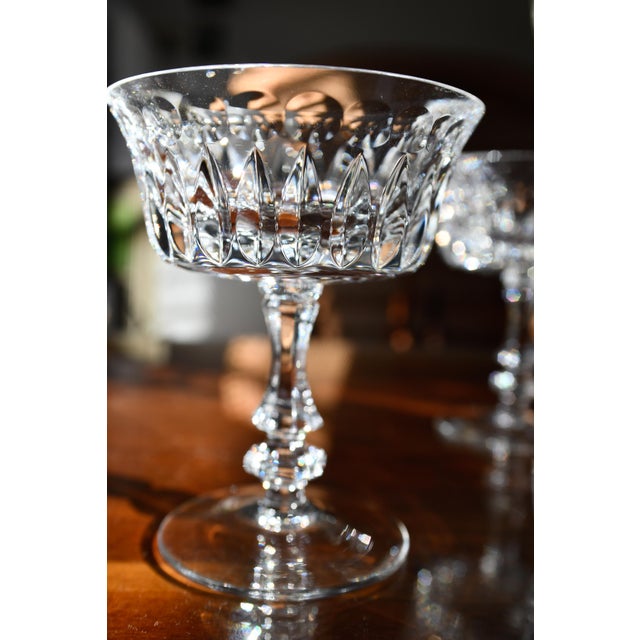 Transparent 1980s Crystal Gorham De Medici Champagne Tall Sherbet Coupe Glasses- Set of 2 For Sale - Image 8 of 11