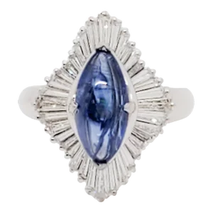 Estate Blue Sapphire Marquise and White Diamond Cocktail Ring in Platinum, size 5.75